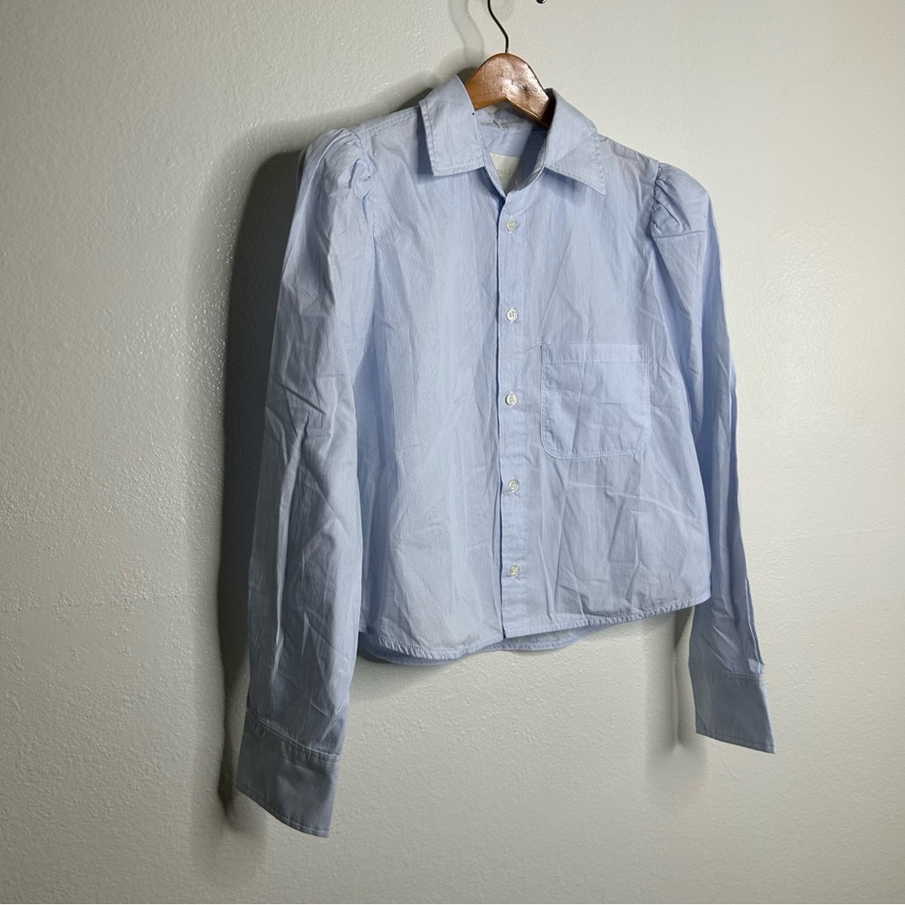 Citizens Of Humanity Light Blue Cropped Button-Down Shirt